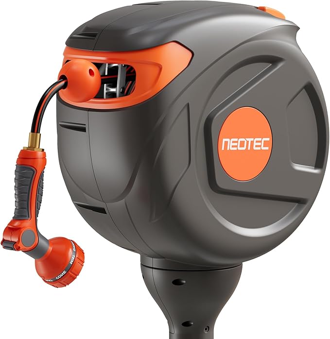 Ground Mounted Retractable Garden Hose Reel 50 ft x 5/8 Inch, No-Drill Setup Water Hose Reel with 360° Swivel, Any-Length Lock and Slow Return for Yard & Patio