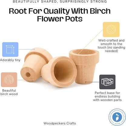 Woodpeckers Small Wooden Flower Pot 1-1/6 x 1-inch, Pack of 12 1 inch Mini Pots, 1 Flower Pots to Paint & Plant