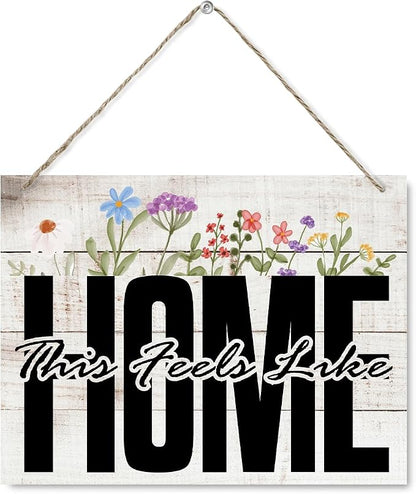 Rustic Hanging Wall Sign - This Feels Like Home, Wall Art Decor, Home Farmhouse Decor for Living Room, Bedroom and Bathroom, Rustic Decorations for Gallery 7.9 x 10.2 Inches