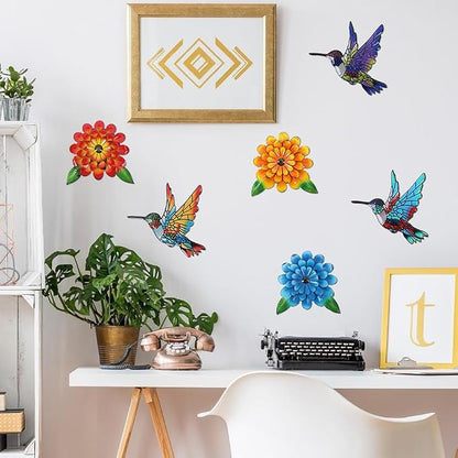 3D Metal Hummingbird Flower Wall Art Garden Decor, 6 PCS 6“ Birds Sunflower Outdoor Wall Art, Floral Wall Hanging Art Sculpture Outside Garden Living Room Porch Yard, Gift for Women Mom