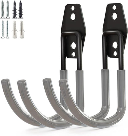 GeeWatom Garage Storage Utility Hooks，Garage Garden Tool Organizer，Steel Wall Mount Hooks, Large Garden U Hooks （2 Pack） (Type-2-Gray)