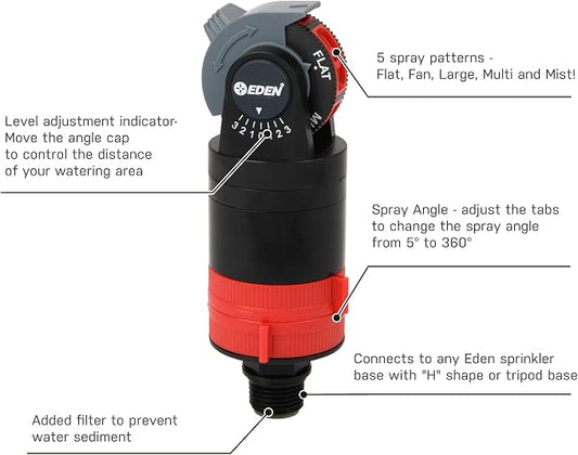 Eden 16030 5 Pattern Turbo Gear Drive Rotary Sprinkler Head Plus One-Direction Misting System for Lawn and Garden, 360 Degree Coverage