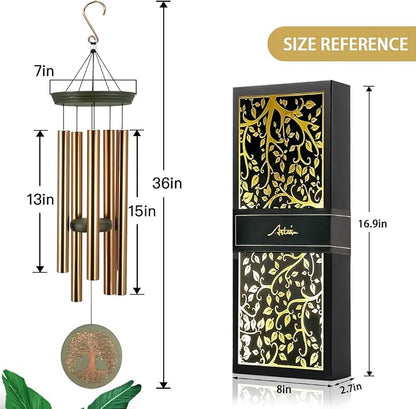 Gifts for Mom & Grandma - Outdoor Wind Chimes with Engraved Tree of Life, Large Patio Hanging Decor for Garden, Yard, Christmas, Anniversary Celebrations