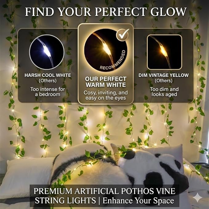 suddus Vine with Fairy Lights Battery Operated, 33ft100 LED Pothos String Lights with Remote, Leaf Lights for Bedroom, Room, Wall, Garden, Party, Wedding Dorm Decor(Warm White)