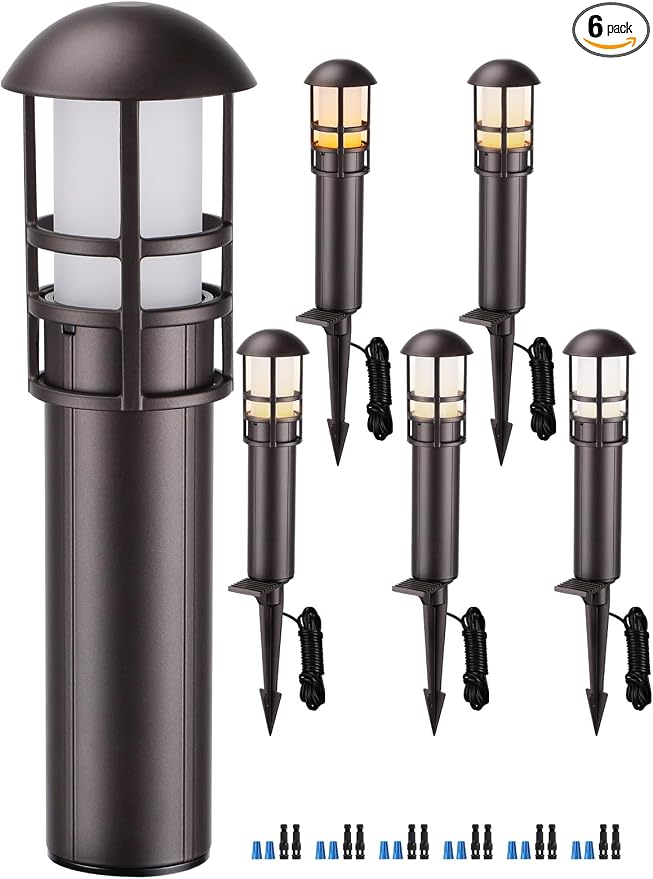 LEONLITE 6-Pack 5CCT Low Voltage Landscape Pathway Lights, 3W, CRI90 | 12-24V AC/DC, Aluminum, ETL, 1800K/2700K/3000K/4000K/5000K, Low Voltage LED Bollard Path Lights, for Walkway Yard Garden