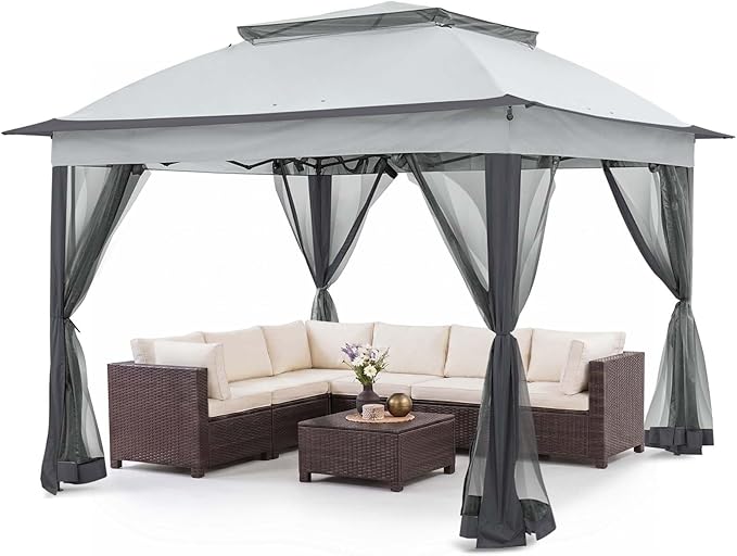 COOS BAY 11x11 Pop Up Gazebo with Mesh Netting, Instant Outdoor Canopy Tent, Water Resistant Shelter with UPF 50+ UV Protection, 121 Sq Ft Coverage, Gray