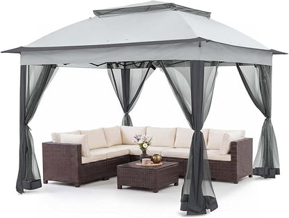COOS BAY 11x11 Pop Up Gazebo with Mesh Netting, Instant Outdoor Canopy Tent, Water Resistant Shelter with UPF 50+ UV Protection, 121 Sq Ft Coverage, Gray