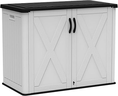 Devoko 26 Cu Ft Resin Outdoor Storage Cabinet, White | Horizontal Plastic Storage Shed with Lockable Door, Water-Resistant Backyard Storage Box for Garden Patio, Shelf Not Included