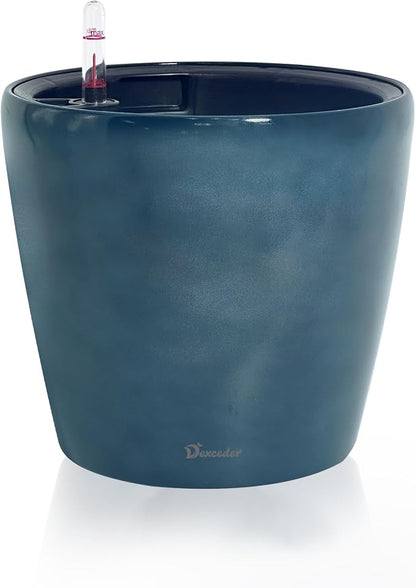 Dexceder 11x10 Self Watering Planter (Grayish Green Gradient) | Inner Pot Design, Thickened Table Flower Plant Pot with Water Level Indicator Indoor Outdoor