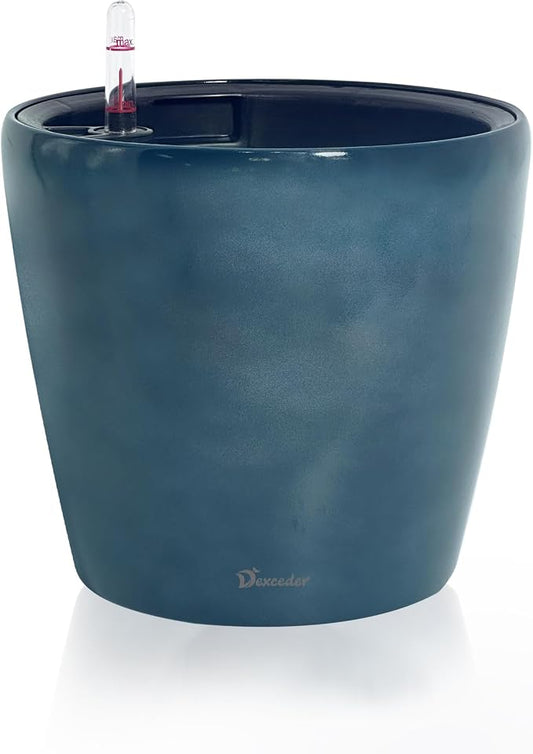 Dexceder 11x10 Self Watering Planter (Grayish Green Gradient) | Inner Pot Design, Thickened Table Flower Plant Pot with Water Level Indicator Indoor Outdoor