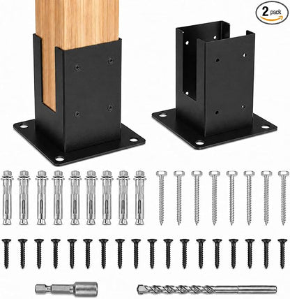 4x4 Post Base Brackets 2PCS - Heavy Duty Powder Coated Steel Post Anchor with 3.6"x3.6" Inner Size for Deck, Pergola, Fence and Mailbox Mount