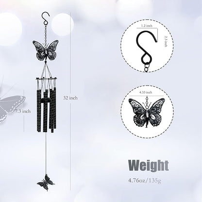 32'' Unique Butterfly Wind Chime for Outside Clearance, Garden Metal Windchimes for Outdoors Patio Decor(Black White)