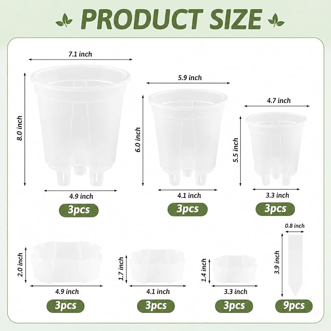 Self Watering Pots Clear – 9 Pcs Indoor & Outdoor Planters with 5", 6", 7" Sizes, Deep Reservoir, High Drainage & Breathable Design, Perfect for Busy, Travel, Beginner Plant Care