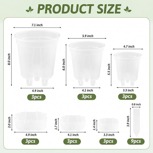 Self Watering Pots Clear – 9 Pcs Indoor & Outdoor Planters with 5", 6", 7" Sizes, Deep Reservoir, High Drainage & Breathable Design, Perfect for Busy, Travel, Beginner Plant Care