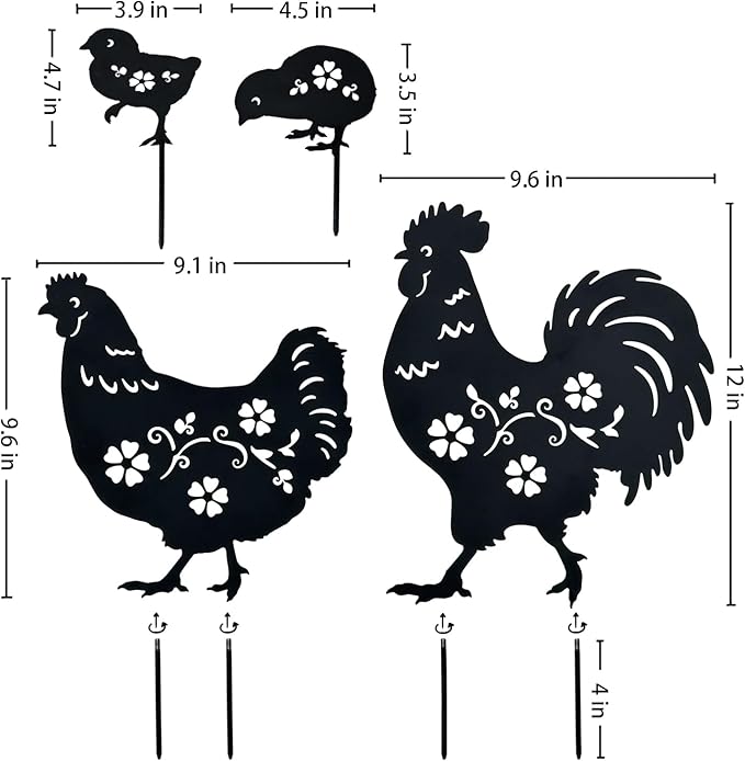 TIGGSY Chicken Metal Decorative Garden Stakes Chicken Gifts for Women/Men Chicken Lovers Gifts Silhouette Statues for Yard Art, Outside, Patio, Outdoor Decor, Garden Decorations, Lawn Ornaments