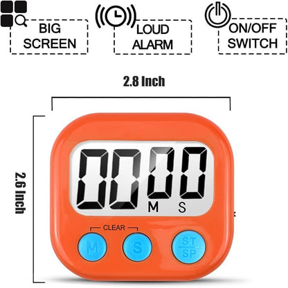 6 Pack Digital Kitchen Timer for Cooking Big Digits Loud Alarm Magnetic Backing Stand Cooking Timers for Baking Orange
