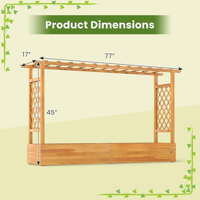S AFSTAR Wooden Raised Garden Bed with Trellis, 45" Elevated Planter Box with Hanging Roof & Open-Ended Base for Climbing Vine Flower Herb Vegetable, Outdoor Plant Container for Patio & Yard