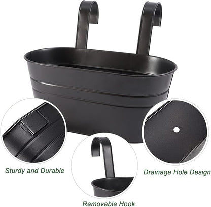 HowRU Metal Iron Flower Pots for Railing Fence Hanging Bucket Pots(5 Pcs) and Hanging Flower Pots Metal Iron Bucket Planter(10 Pcs) (Black)