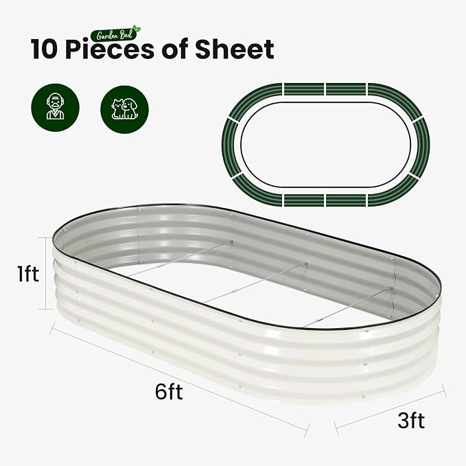 2 Pack Raised Garden Bed 6x3x1ft, Planter Raised Beds for Gardening, Vegetables, Flowers, Large Metal Raised Beds, Tool-Free Design- White