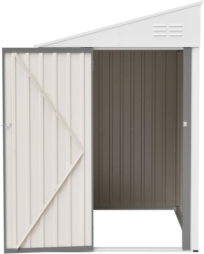 YOPTO 4x7 FT Lean to Storage Shed, Outdoor Metal Wall Side Storage Sheds with Lockable Door,Small Garden Tool Shed for Backayrd, Patio,Lawn,Easy Assembly,White