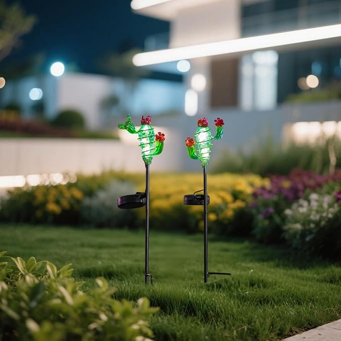 Viveta 2Pack Garden Solar Lights - Cactus Solar Figurine Lights Stake | Waterproof Outdoor Decor for Pathway, Patio，Lawn