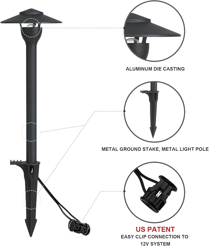 Low Voltage Pathway Lights LED Landscape Lights, 4.5W 12V AC/DC, 3000K Warm White, Cast-Aluminum, IP65 Waterproof, ETL Listed, for Yard, Walkway, Garden, 6 Pack