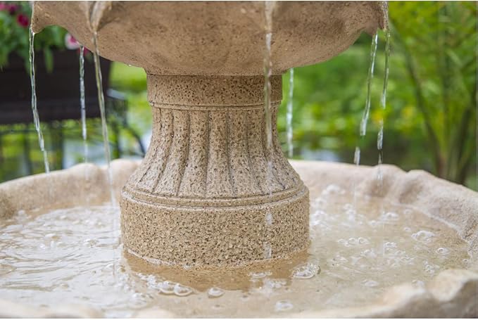 Kenroy Home Frost Outdoor Solar Floor Fountain with Tan Finish, Traditional Style, 44" Height, 22" Width, 22" Depth