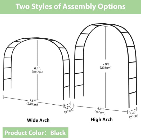 RUBFAC 7.8ft Garden Arch Trellis for Climbing Plants Outdoor, Metal Arch Frame Garden Arbors and Arches, Outdoor Archway for Flower Vines Wedding Bridal Party Decoration, Black