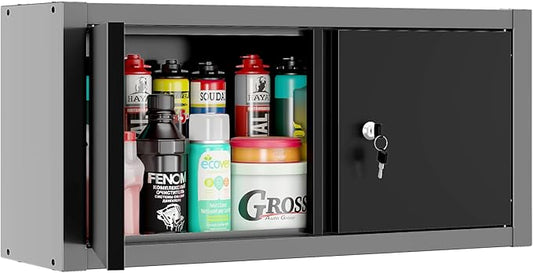 JZD Metal Wall Cabinet with Two Lockable Doors, Steel Wall Chest for Kitchen Warehouse Home Office Garage