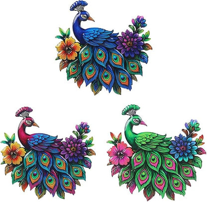 dreamskip 3 Piece Metal Peacock Wall Decor, Iron Tropical Peacocks Wall Art, Outdoor Metal Birds Garden Wall Decors Sculptures for Patio Fence Living Room Housewarming Gifts