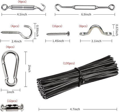 YQL Outdoor Lights Hanging Kit,Globe String Lights Suspension Kit,164ft Black Vinyl-Coated 304 Stainless Steel Cable,String Light Guide Wire,Hook & Eye Turnbuckle Wire Rope Tension | Heavy Duty 164ft Black Vinyl Coated Suspension Kit with Turnbuckle Te...