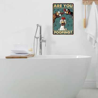 Vintage Chicken Tin Sign Are You Pooping Retro Bathroom Metal Poster Funny Wall Art Toilet Man Cave Bar Cafe Indoor Room Garage Store Office Farmhouse 12 * 8inch