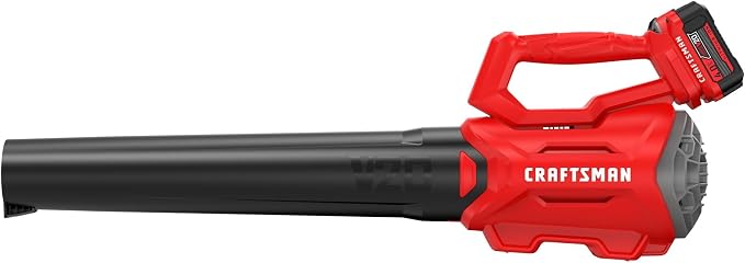 CRAFTSMAN V20 Cordless Axial Leaf Blower Kit, Includes 4.0 Ah Battery and Charger, 100 MPH and 380 CFM Clearing Power, Lightweight, 2 Speed Trigger (CMCBL700M1)