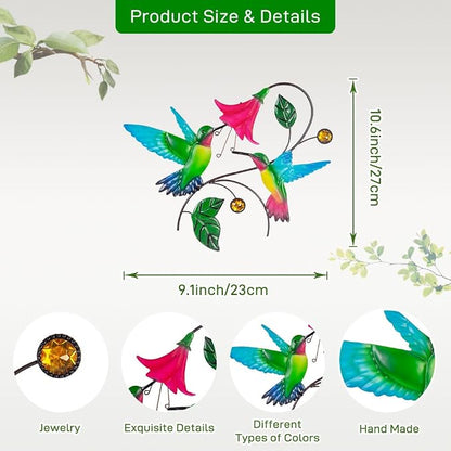 Metal Wall Art Hummingbird with Flower Decor, Metal Birds Yard Outdoor Wall Art, Hanging Bird Wall Decor for Living Room Home Indoor