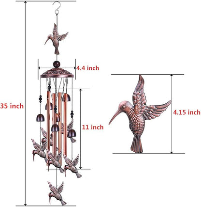 Garden Hummingbird Wind Chimes Outdoor Decor - with 4 Tubes 6 Bells 7 Hummingbirds Mobile Romantic Wind Catcher, Hummingbird Windchimes for Home, Xmas Mom Gifts, Festival, Balcony, Garden Decoration