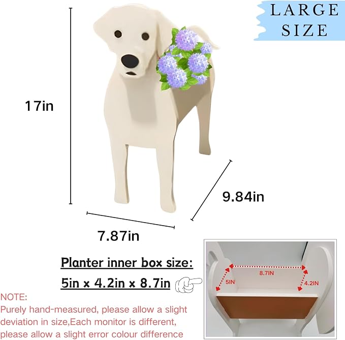 White Labrador Dog Planter Pots, 9.84 x 7.87x 17 Inches | Large Dog Flower Pot, Cute Animal Shaped Plant Pot, Gifts for Women & Pet Lovers, Indoor Outdoor Garden Home Office Decor