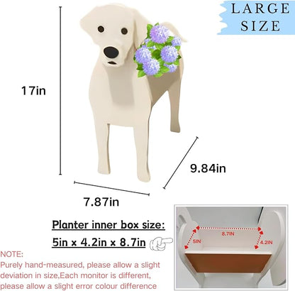 White Labrador Dog Planter Pots, 9.84 x 7.87x 17 Inches | Large Dog Flower Pot, Cute Animal Shaped Plant Pot, Gifts for Women & Pet Lovers, Indoor Outdoor Garden Home Office Decor