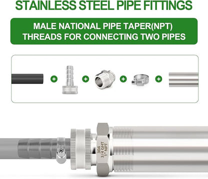 TAISHER 1PCS 304 Stainless Steel Garden Hose Adapter, 3/4" GHT Male x 1" NPT Male Garden Hose Connector with Washers