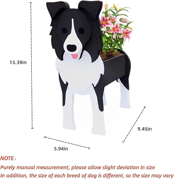 Border Collie Dog Planter, 9.45 x 5.94 x 13.39 Inches | Dog Flower Pot, Cute Animal-Shaped Plant Pot, Gifts for Women & Pet Lovers, Indoor and Outdoor Garden, Home and Office Decor