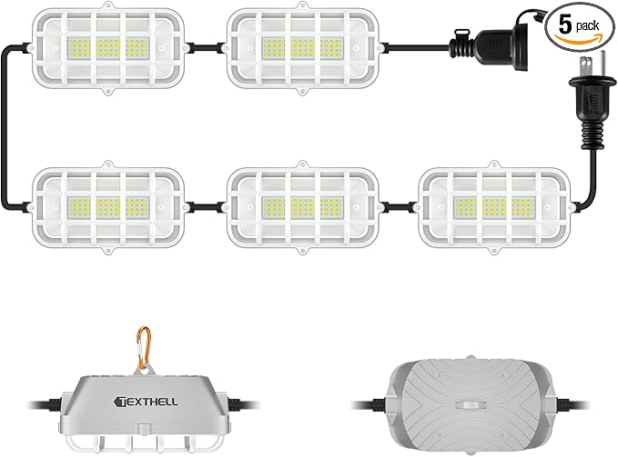 50ft LED Construction String Lights 150W Super Bright 15000LM Work Lights String Connectable Design for Workplace, Warehouse, Garage, RV, Indoor and Outdoor Weatherproof Temporary Lighting