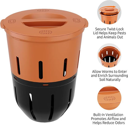 In-Ground Worm Compost Bin, 2 Pack 3.3 Gallon Worm Composter for Raised Garden Beds, BPA-Free Worm Compost Bin for Recycling Food Waste, Low-Maintenance Outdoor Composting System
