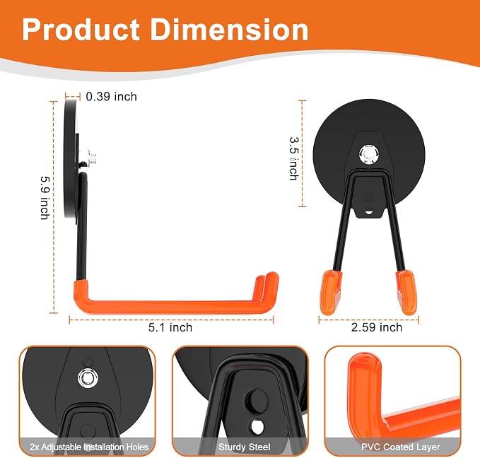 ENUODA Strong Magnetic Hooks Heavy Duty Neodymium Magnet Tool Holder Large Magnet Garage Hooks for Hanging Broom, Mop, Shovel, Drill, Toolbox, Locker, Container, Tool Chest, 2PCS