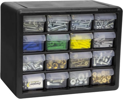 Akro-Mils 16-Drawer Plastic Drawer Storage Cabinet for Garage Organization, Beads, Makeup Organizer, Building Bricks Storage, Teacher Toolbox, 10-1/2" W x 6-1/2" D x 8-1/2" H, 10116 Black