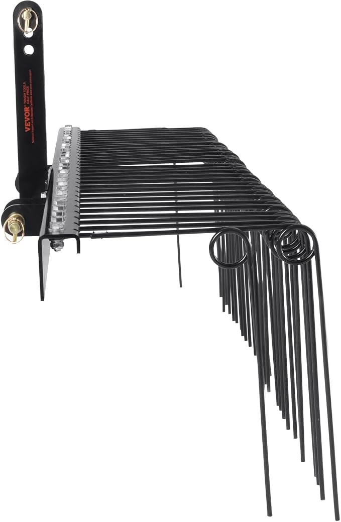 VEVOR Tow Behind Landscape Rake, 72" Lawn Dethatcher Rake with 32 Steel Tines, Attaches to Category 1, 3 Point Hitch for Tractor, Heavy Duty Tow Dethatcher for Leaves, Pine Needles, Straw, and Grass