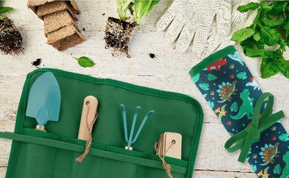 Stephen Joseph, Toddler Gardening Tool Set 5 PCS - Mini Shovel, Seed Dibbler, Mini Rake and Plant Markers with Roll Up Bag, Kids Gardening Tools, Best Outdoor Toys Gift for Boys and Girls, Fruit