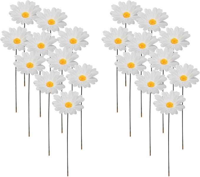 20pcs Daisy Flower Stakes 12Inch Garden Stakes Decoration Yard Lawn Ornaments Waterproof Flower Pot Indoor Outdoor Yard Stakes for Signs