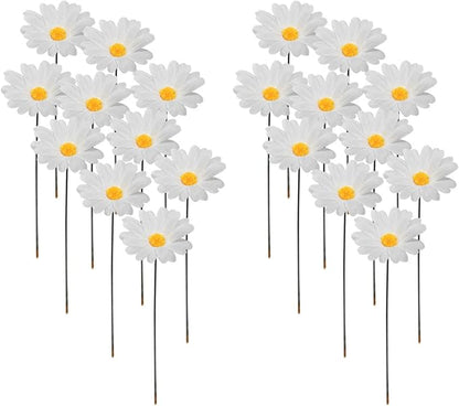20pcs Daisy Flower Stakes 12Inch Garden Stakes Decoration Yard Lawn Ornaments Waterproof Flower Pot Indoor Outdoor Yard Stakes for Signs