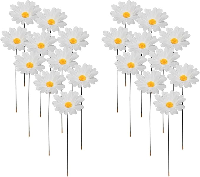 20pcs Daisy Flower Stakes 12Inch Garden Stakes Decoration Yard Lawn Ornaments Waterproof Flower Pot Indoor Outdoor Yard Stakes for Signs