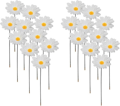 20pcs Daisy Flower Stakes 12Inch Garden Stakes Decoration Yard Lawn Ornaments Waterproof Flower Pot Indoor Outdoor Yard Stakes for Signs