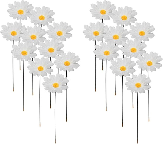 20pcs Daisy Flower Stakes 12Inch Garden Stakes Decoration Yard Lawn Ornaments Waterproof Flower Pot Indoor Outdoor Yard Stakes for Signs